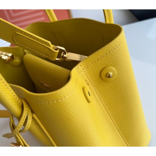 Prada Double Mini Bag In Yellow Saffiano Leather