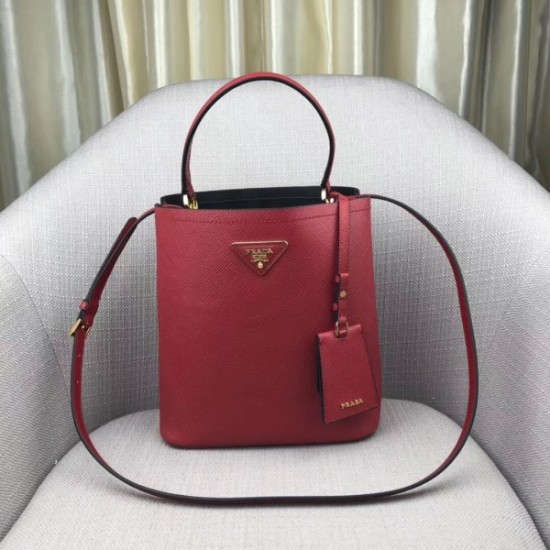 Prada Red Saffiano North South Double Medium Bag