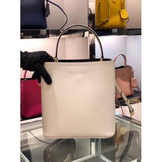 Prada White Saffiano North South Double Medium Bag