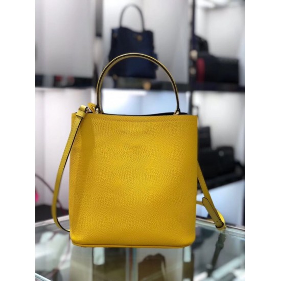 Prada Yellow Saffiano North South Double Medium Bag