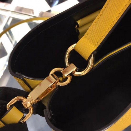 Prada Yellow Saffiano North South Double Medium Bag