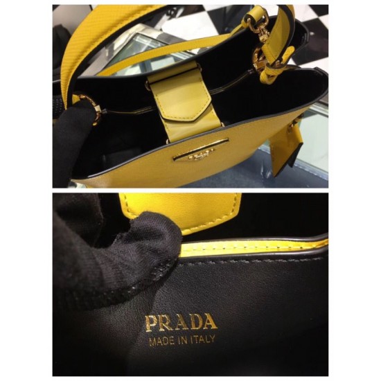 Prada Yellow Saffiano North South Double Medium Bag