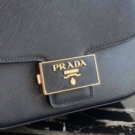 Prada Embleme Shoulder Bag In Black Saffiano Leather