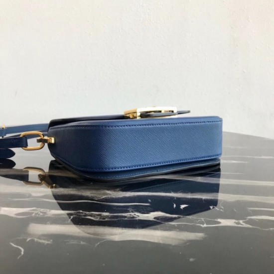 Prada Embleme Shoulder Bag In Blue Saffiano Leather