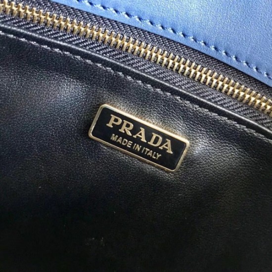 Prada Embleme Shoulder Bag In Blue Saffiano Leather