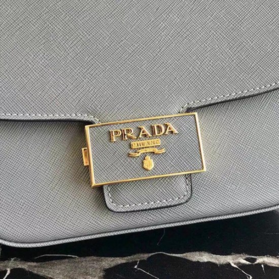 Prada Embleme Shoulder Bag In Grey Saffiano Leather