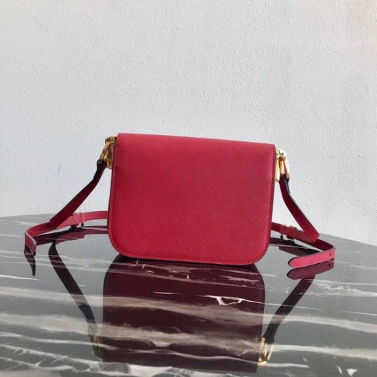 Prada Embleme Shoulder Bag In Red Saffiano Leather