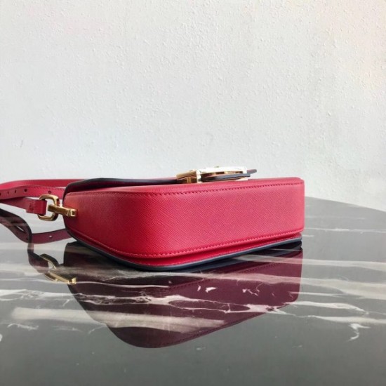 Prada Embleme Shoulder Bag In Red Saffiano Leather