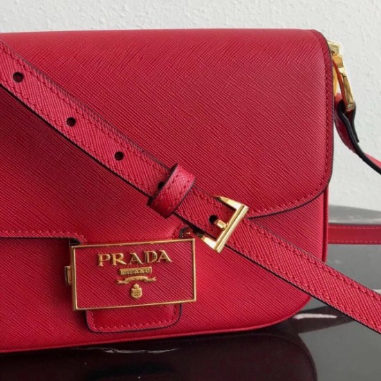 Prada Embleme Shoulder Bag In Red Saffiano Leather