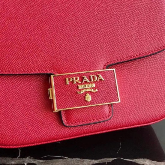 Prada Embleme Shoulder Bag In Red Saffiano Leather