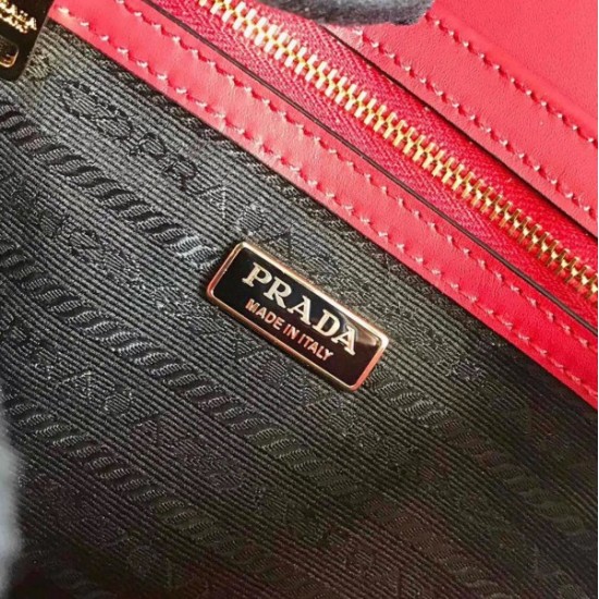 Prada Embleme Shoulder Bag In Red Saffiano Leather