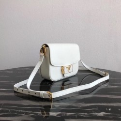 Prada Embleme Shoulder Bag In White Saffiano Leather