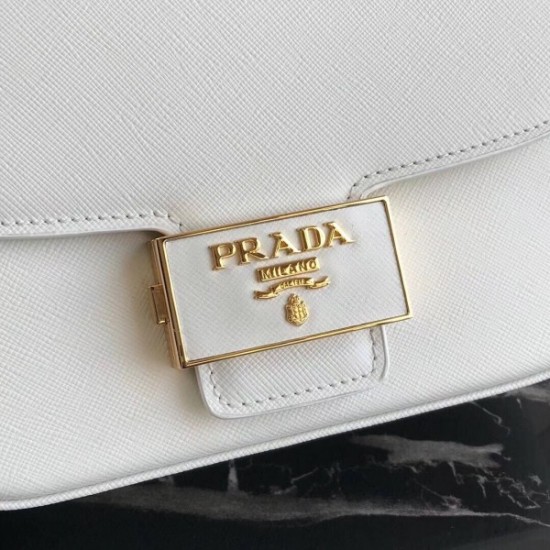 Prada Embleme Shoulder Bag In White Saffiano Leather