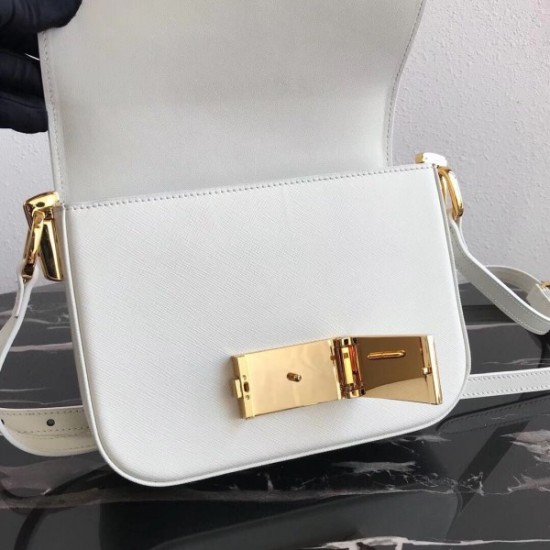 Prada Embleme Shoulder Bag In White Saffiano Leather