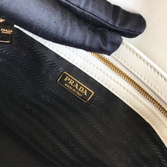 Prada Embleme Shoulder Bag In White Saffiano Leather