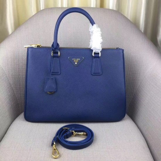 Prada Galleria Medium Bag In Blue Saffiano Leather