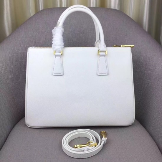 Prada Galleria Medium Bag In White Saffiano Leather