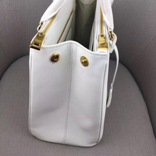 Prada Galleria Medium Bag In White Saffiano Leather