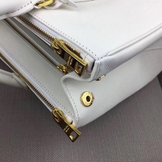 Prada Galleria Medium Bag In White Saffiano Leather