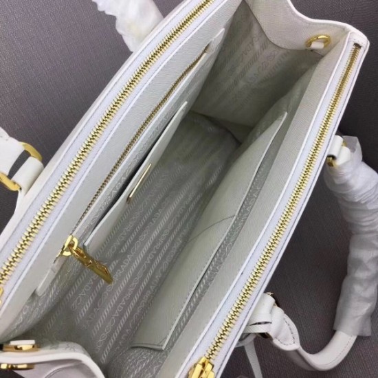 Prada Galleria Medium Bag In White Saffiano Leather