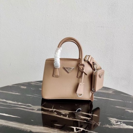 Prada Galleria Micro Bag In Beige Saffiano Leather