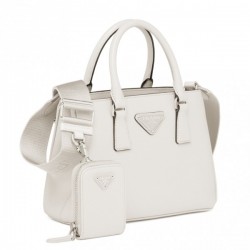 Prada Galleria Micro Bag In White Saffiano Leather