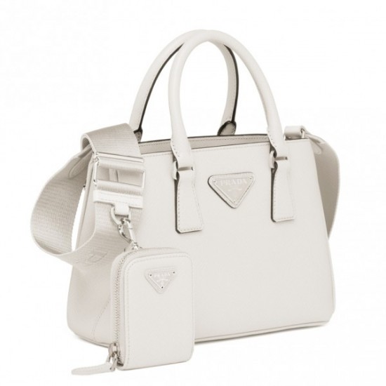 Prada Galleria Micro Bag In White Saffiano Leather