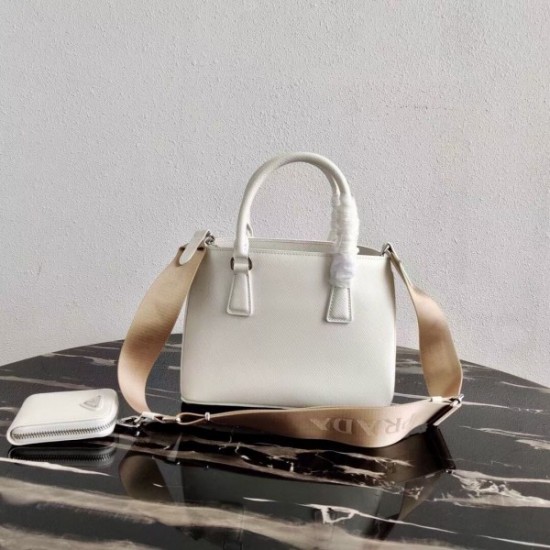 Prada Galleria Micro Bag In White Saffiano Leather