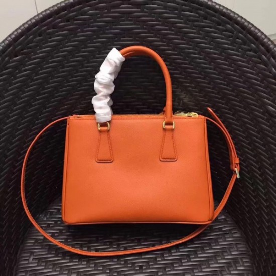 Prada Galleria Small Bag In Orange Saffiano Leather