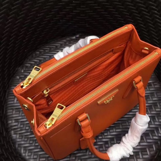 Prada Galleria Small Bag In Orange Saffiano Leather