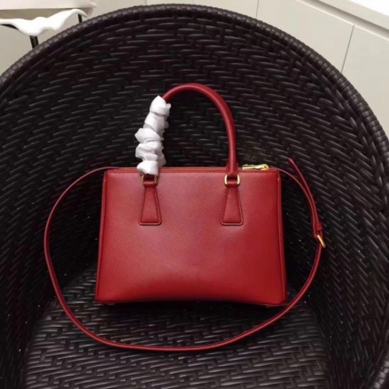 Prada Galleria Small Bag In Red Saffiano Leather