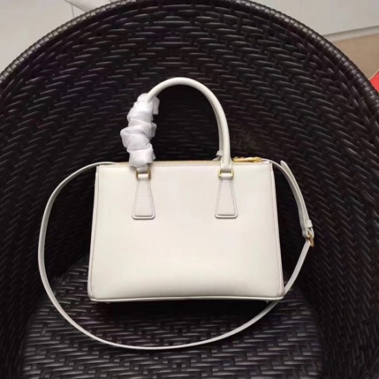 Prada Galleria Small Bag In White Saffiano Leather