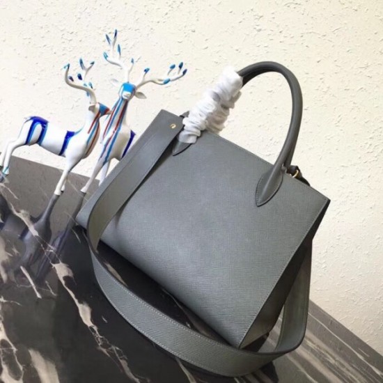 Prada Large Monochrome Bag In Grey Saffiano Leather