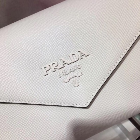 Prada Monochrome Top Handle Bag In White Saffiano Leather