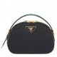 Prada Odette Black Saffiano And Green Crocodile Bag