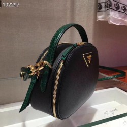 Prada Odette Black Saffiano And Green Crocodile Bag