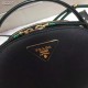 Prada Odette Black Saffiano And Green Crocodile Bag