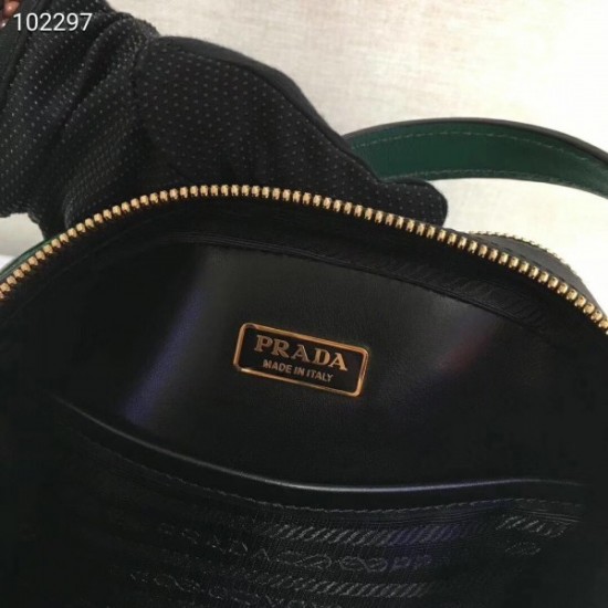 Prada Odette Black Saffiano And Green Crocodile Bag