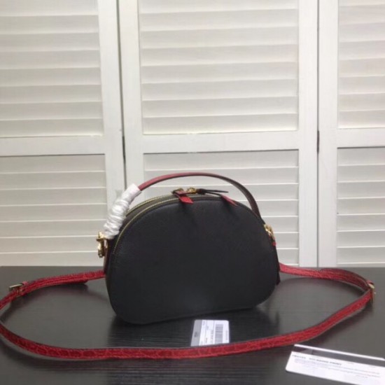 Prada Odette Black Saffiano And Red Crocodile Bag