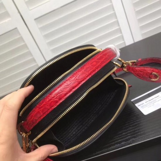 Prada Odette Black Saffiano And Red Crocodile Bag