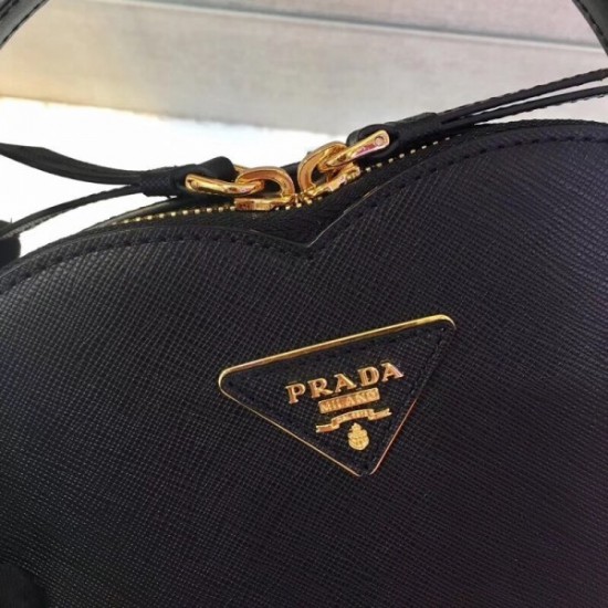 Prada Odette Heart Bag In Black Saffiano Leather