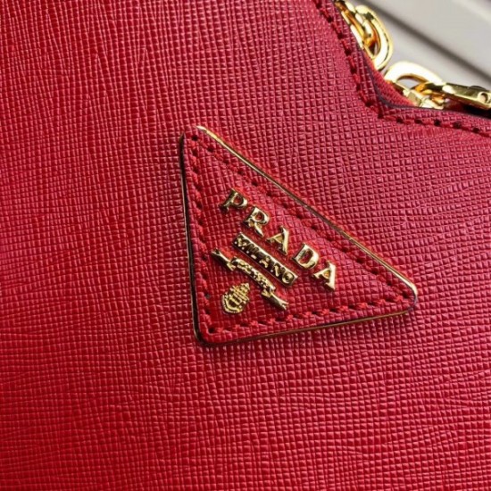 Prada Odette Heart Bag In Red Saffiano Leather