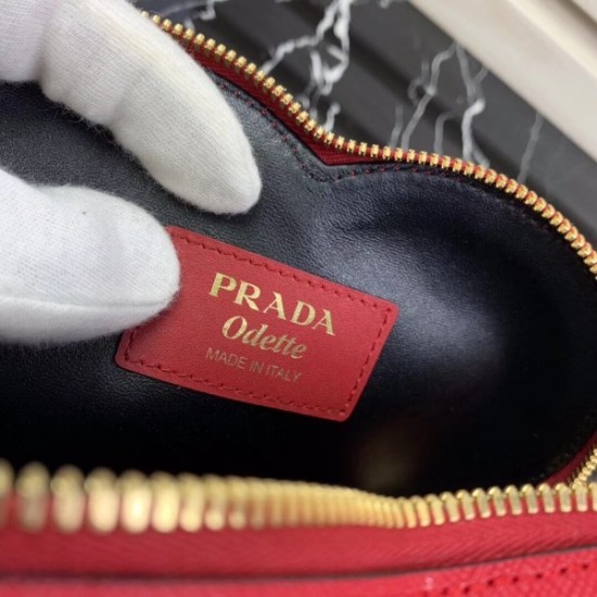 Prada Odette Heart Bag In Red Saffiano Leather