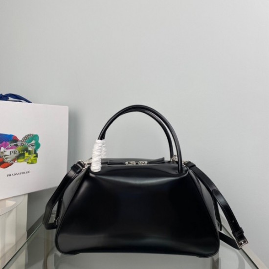 Prada Supernova Medium Handbag In Black Brushed Leather