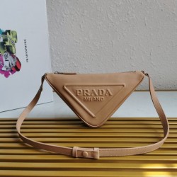 Prada Triangle Pouch Bag In Beige Leather