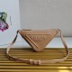 Prada Triangle Pouch Bag In Beige Leather