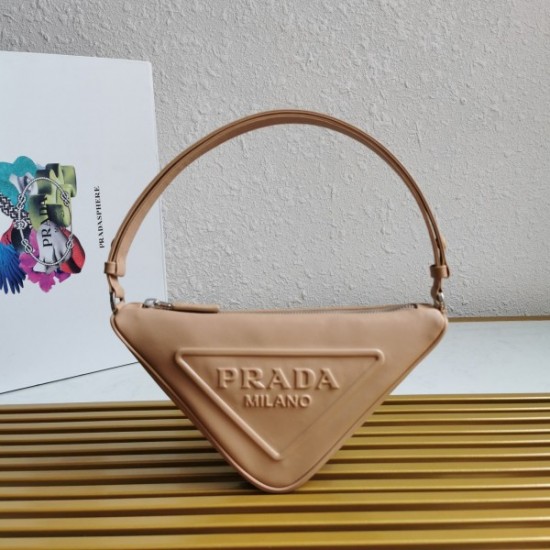 Prada Triangle Pouch Bag In Beige Leather