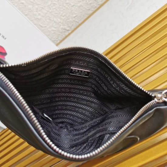 Prada Triangle Pouch Bag In Black Leather