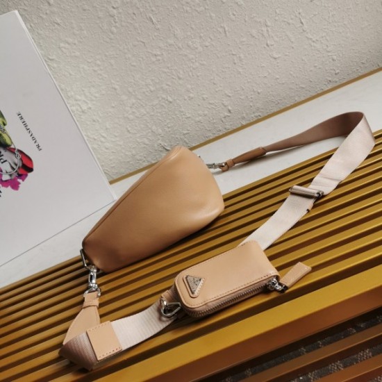 Prada Triangle Shoulder Bag In Beige Leather