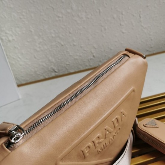 Prada Triangle Shoulder Bag In Beige Leather